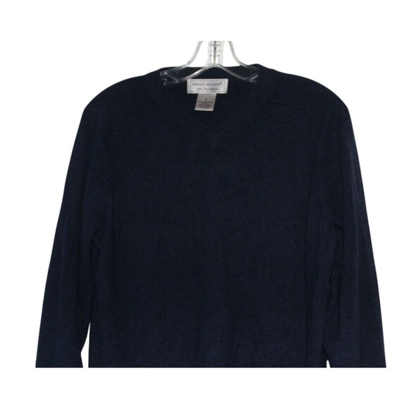 Paolo Mondo Men's Blue 100% 2 Ply Cashmere V-Neck Long Sleeve Pullover Sweater M - Picture 2 of 5
